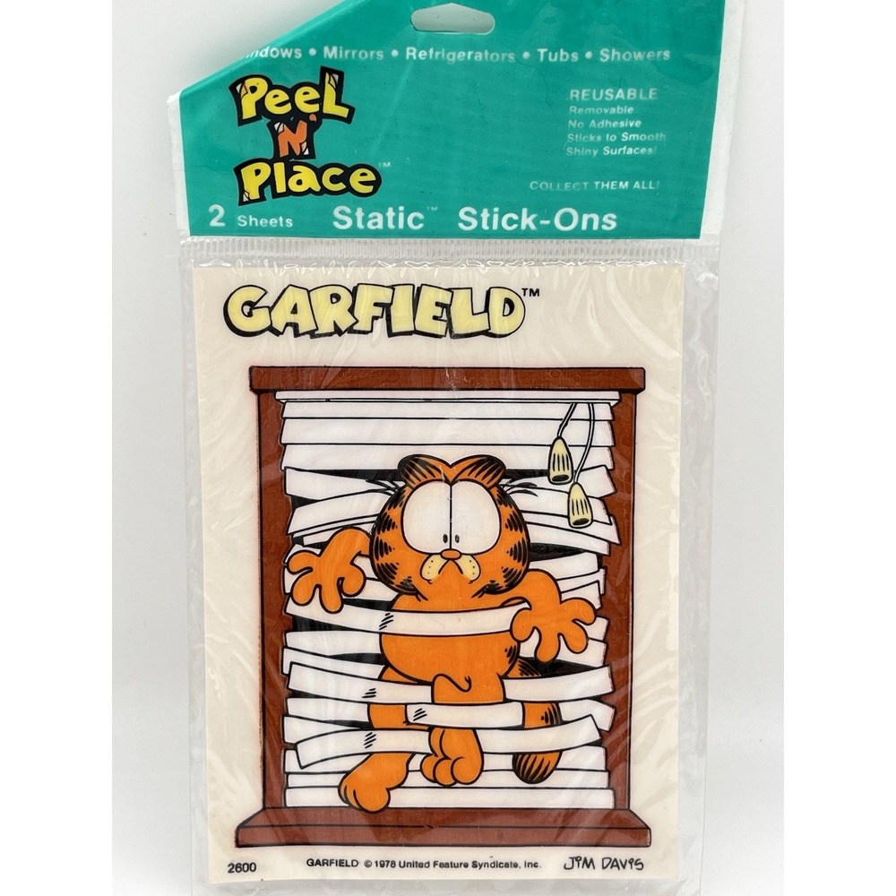 Vintage 1978 Garfield Peel N Place Window Static Stick-ons 2 sheets Jim Davis